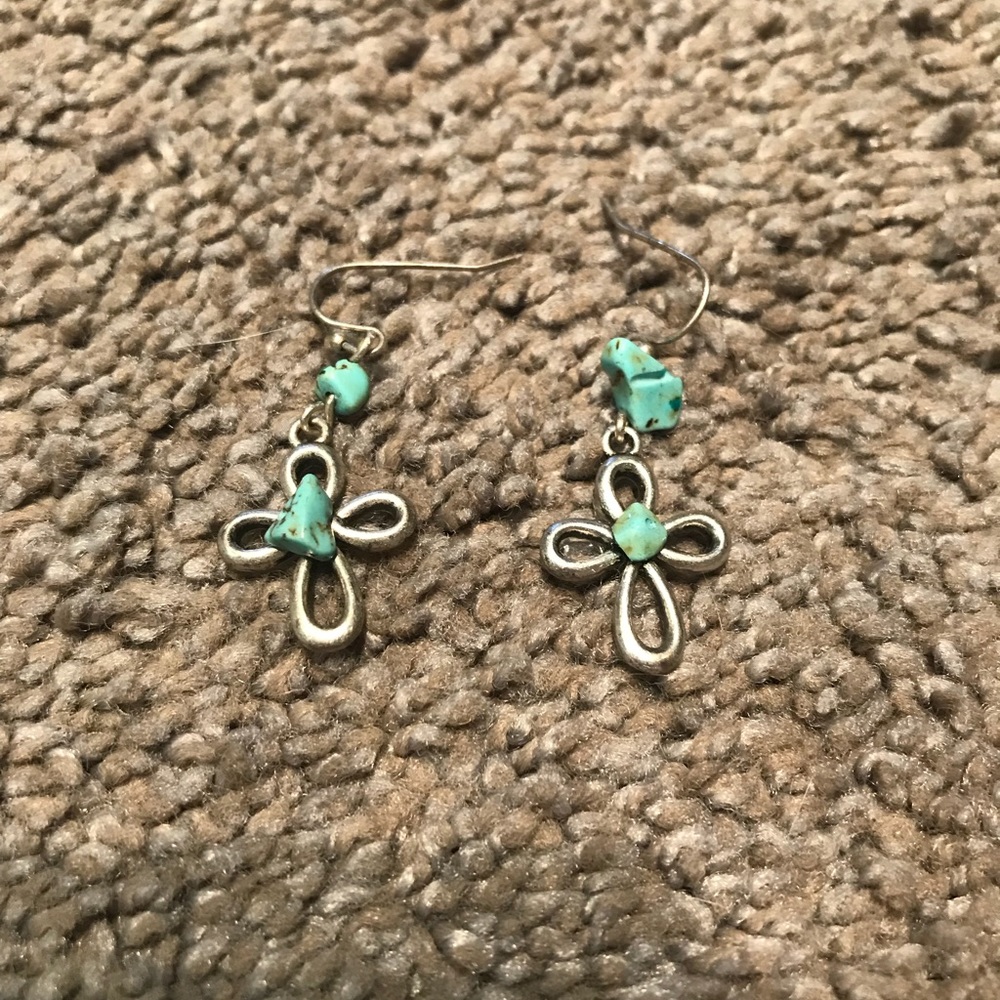 Cross and “turquoise” earrings
